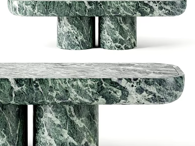 Elegant Green Marble Coffee Table With Cylindrical Legs And Natural Veining Texture 3d model