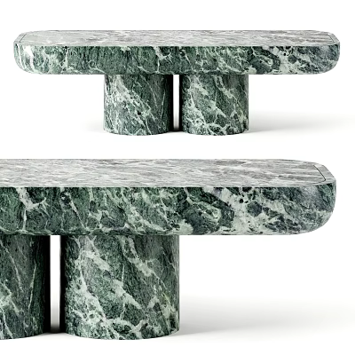 Elegant Green Marble Coffee Table With Cylindrical Legs And Natural Veining Texture 3d model