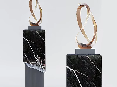 Shower Sauna Relaxation Space With Marble Pedestals And Gold Sculptural Accents 3d model