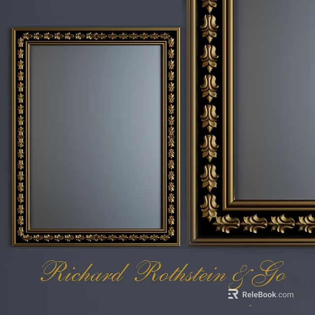 Decorative Mirror With Ornate Gold Frame And Intricate Border Design Details 3d model 