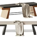 Modern Bench With Wooden Frame Metal Legs And Grey Decorative Blanket