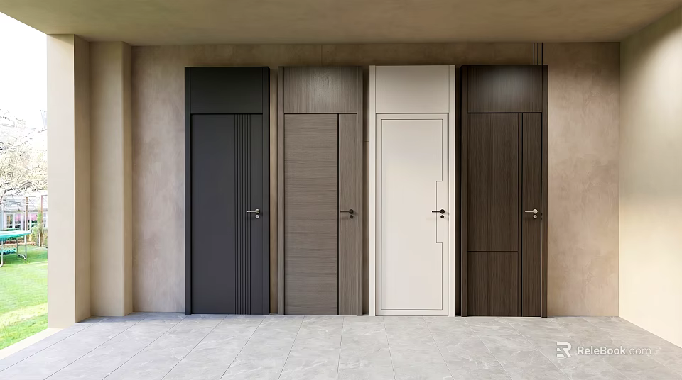 Modern Interior Hinged Doors In Dark Black Light Gray White And Dark Brown 3d model 