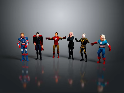 Game And Movie Characters Action Figure Collection Standing In Dynamic Poses With Colorful Costumes 3d model