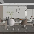 Modern Restaurant Interior With Dining Table Chairs Pendant Lights Wine Racks Plants And Marble Accents