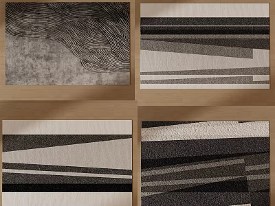 Modern Square Rugs With Geometric Patterns In Black White Gray Tones 3d model