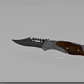Tactical Knife With Red Wooden Handle Serrated Metal Blade And Decorative Accents On Reflective Surface