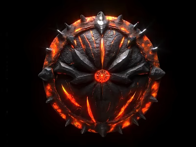 Black Circular Decorative Ornament Set With Spiked Edges And Red Core Flaming Light 3d model