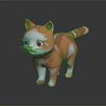 Cute Orange And White Cartoon Cat With Green Eyes Standing On Black Background With Reflection 3d model