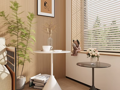 Modern Living Room Decor With Stylish Side Tables And Green Plants Books Vase 3d model