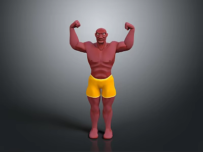 Muscular Man With Red Skin In Yellow Shorts Flexing Arms To Show Muscles 3d model