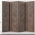 Four Panel Ornate Carved Wooden Screen With Traditional Patterns For Interior Decor 3d model