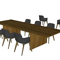 Modern Wooden Dining Table Set With Eight Gray Chairs And Sleek Design