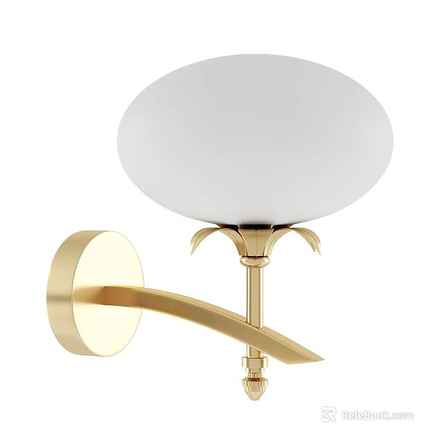 Elegant Modern Wall Sconce With Golden Metal Curved Arm And White Lampshade 3d model 