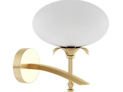 Elegant Modern Wall Sconce With Golden Metal Curved Arm And White Lampshade 3d model