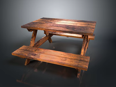 Rustic Wooden Dining Table Set With Matching Bench For Home Kitchen Use 3d model