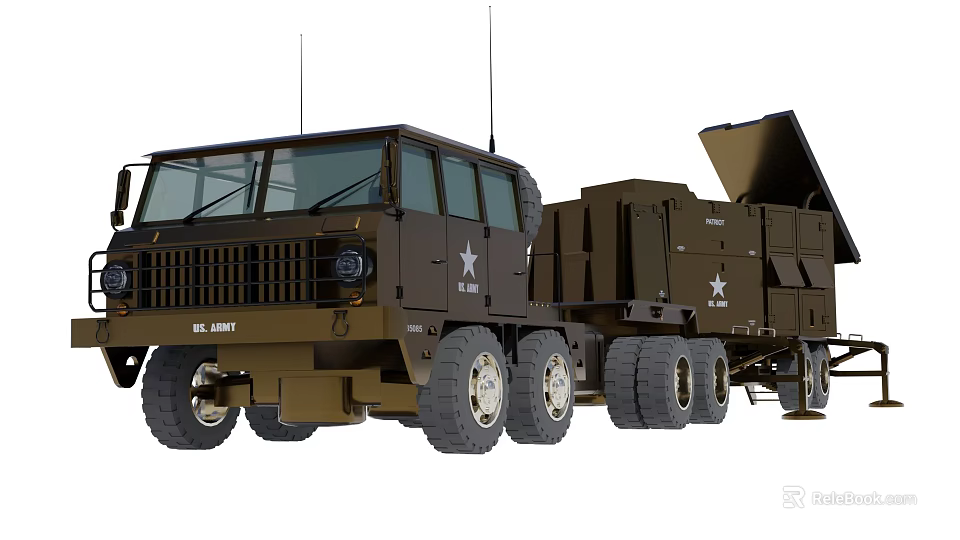 Tank Transport Military Vehicle for U.S. Army With Trailer and Star Logo 3d model 