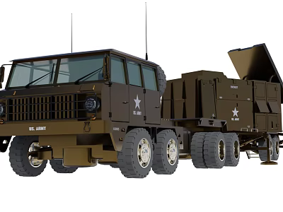 Tank Transport Military Vehicle for U.S. Army With Trailer and Star Logo 3d model
