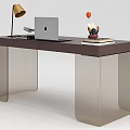 Modern Desk With Dark Wood Top Clear Acrylic Legs Laptop Table Lamp And Decorative Items