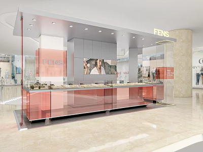 Modern FENS Jewelry Store Interior With Glass Counters And Jewelry Displays 3d model