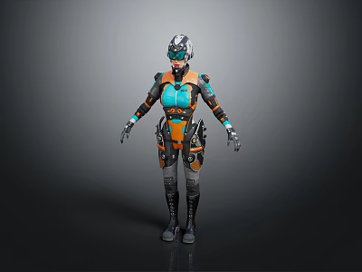 Futuristic Armored Character With Mechanical Helmet And Full Body Tech Armor 3d model