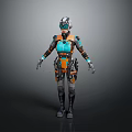 Futuristic Armored Character With Mechanical Helmet And Full Body Tech Armor