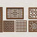 New Chinese Style Hollowed Window Landscape Window Grillwork Window Landscape Pane Wooden Grillwork Window Ancient Building Window Split Window Component 3d model