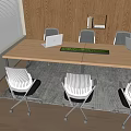 Modern Office Table And Chair Set With Wooden Top Ergonomic Chairs And Green Plant Tray