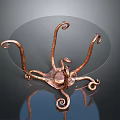 Copper Octopus Shaped Decorative Stand With Curved Tentacles And Glass Top