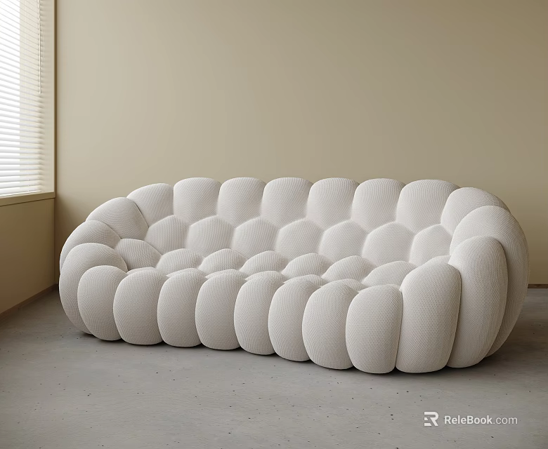 Elegant Modern White Curved Two-Seater Sofa With Rounded Bubble Design For Living Room 3d model 