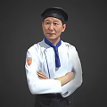 Game And Movie Character Chef In White Uniform With Black Apron Arms Crossed