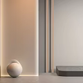 Modern Elegant Minimalist Interior With White Spherical Wall Lamp And Gray Platform 3d model