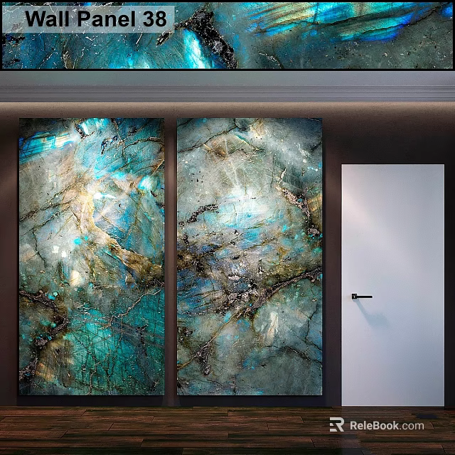 Two Panel Modern Wall Decor with Teal And Gold Marble Texture for Contemporary Interior Design 3d model 