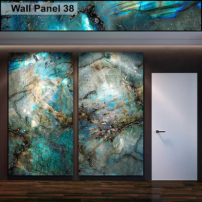 Two Panel Modern Wall Decor with Teal And Gold Marble Texture for Contemporary Interior Design 3d model