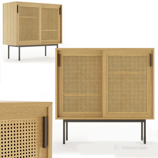 Modern Wooden Entryway Cabinet And Side Cabinet With Lattice Doors And Metal Legs 3d model 