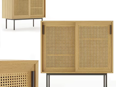 Modern Wooden Entryway Cabinet And Side Cabinet With Lattice Doors And Metal Legs 3d model