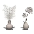 Modern Gray Ceramic Vases Round And Handle Design With Pampas Grass And White Flower Bouquets