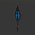 Decorative Broad Sword with Blue Engravings Yellow Handle Accents Metallic Texture Sharp Edge And Reflection
