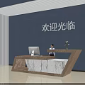 Modern Reception Desk With Marble Countertop And Welcome Wall Featuring Receptionist And Computer 3d model