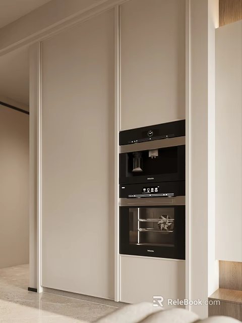Modern Kitchen Built in Oven And Coffee Maker With Sleek Black Silver Design 3d model