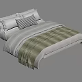 Modern Double Bed With White Bedding Striped Pillow And Green Blanket