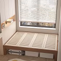 Modern Wooden Double Bed with Slatted Platform Storage Cabinets and Window View