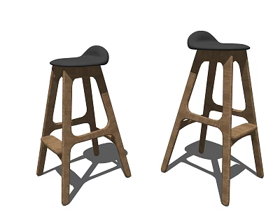 Modern Wooden Bar Stools With Black Seats And Minimalist Design 3d model