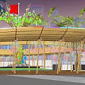 Bamboo circular arc wave shape park gallery pavilion 3d model