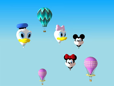 Fun Amusement Equipment with Cartoon Character Hot Air Balloons and Colorful Patterns 3d model