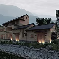 Traditional Rural Self Built House With Tiled Roof Stone Path And Mountain View