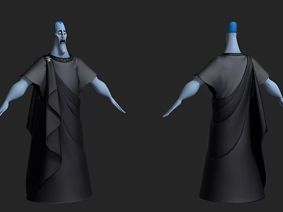 Game Movie Character Design With Blue Head Hands Dark Robe Front Back Views 3d model
