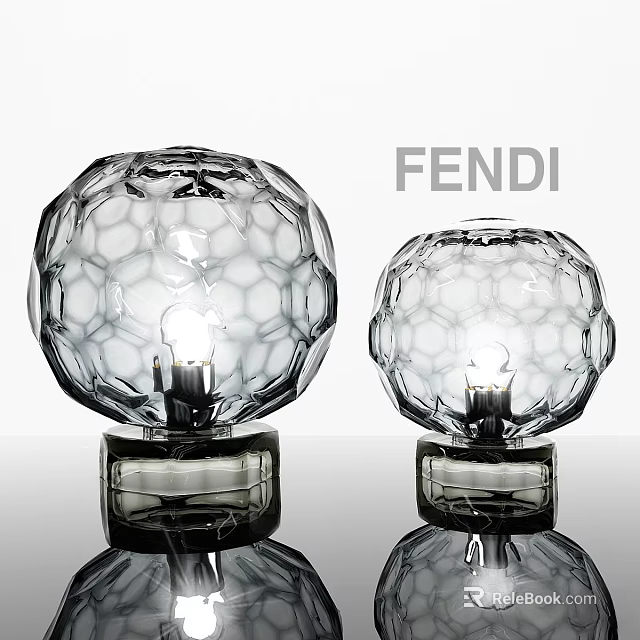 FENDI Transparent Glass Table Lamps With Honeycomb Texture And Black Base 3d model 