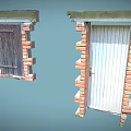 Weathered Entrance Gates With Red Brick Frames Green Top Edges Wooden And White Doors