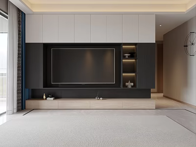 Elegant Modern Living Room TV Stand With Open Storage Shelves And Floating Design 3d model