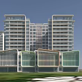 Modern Multi story Residential Building with Glass Curtain Walls and Colorful Front Structures